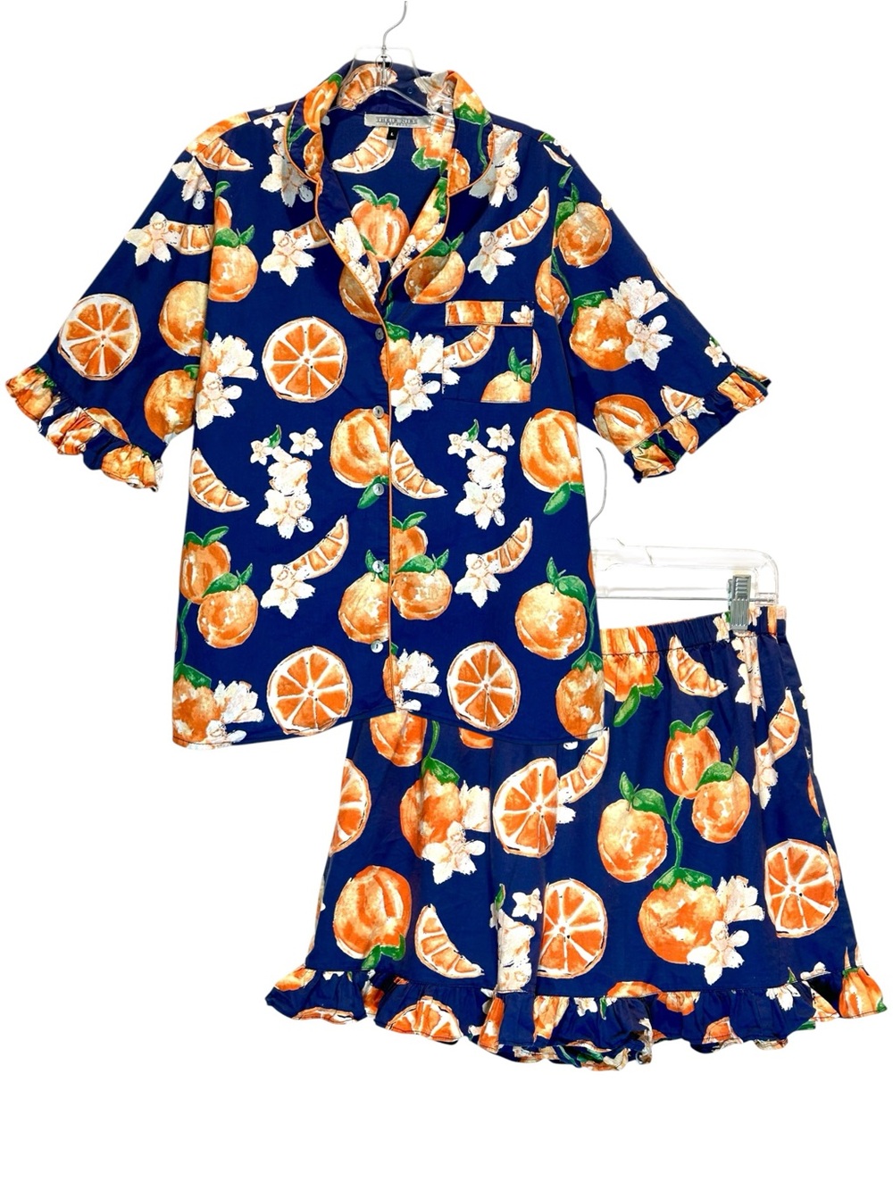 Their Nibs Blue & Orange Cotton Short Set Pajamas with Print of Oranges - Large